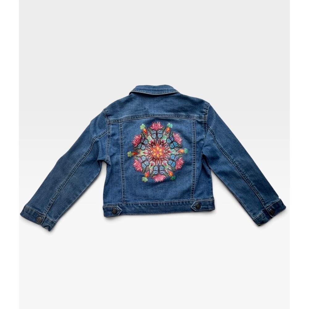 Disney Encanto Girls Denim Jean Jacket Size 6-6X Butterfly Floral Graphic Blue